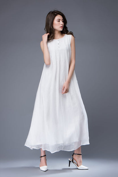 Plus size long white chiffon dress C880