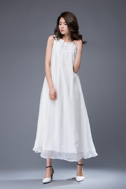 Plus size long white chiffon dress C880