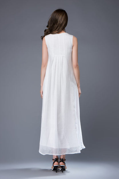 Plus size long white chiffon dress C880
