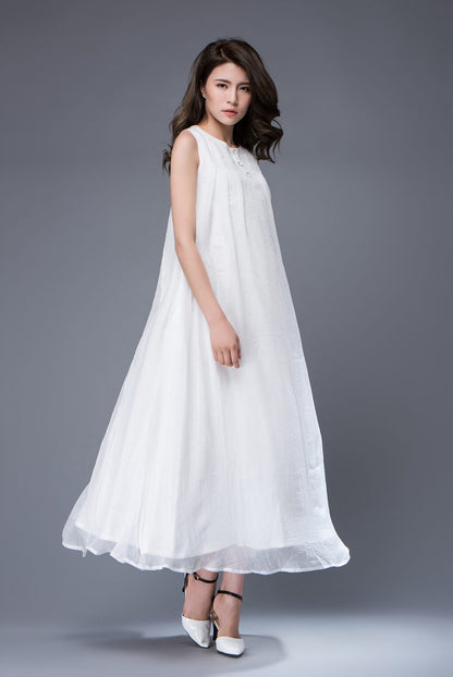 Plus size long white chiffon dress C880