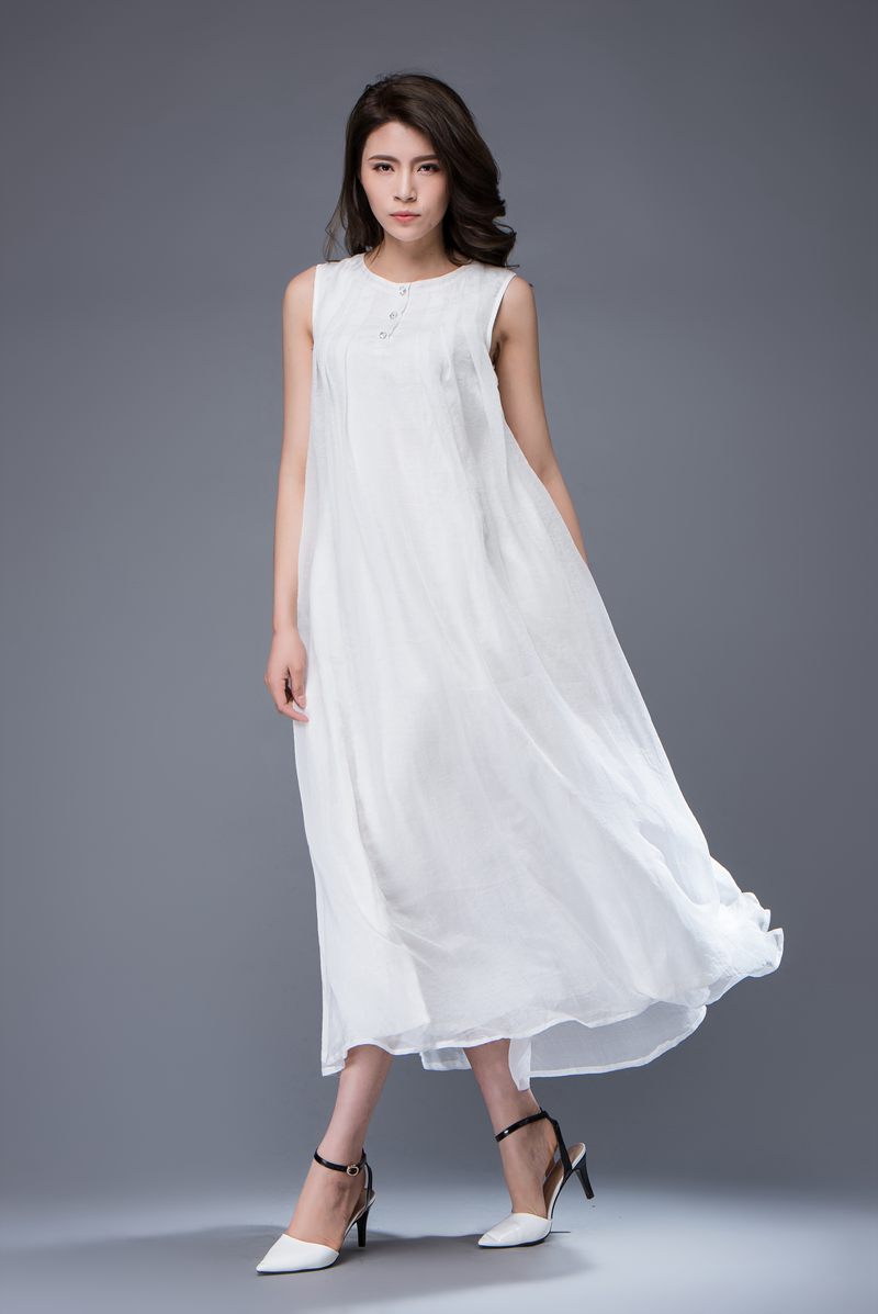 Plus size long white chiffon dress C880
