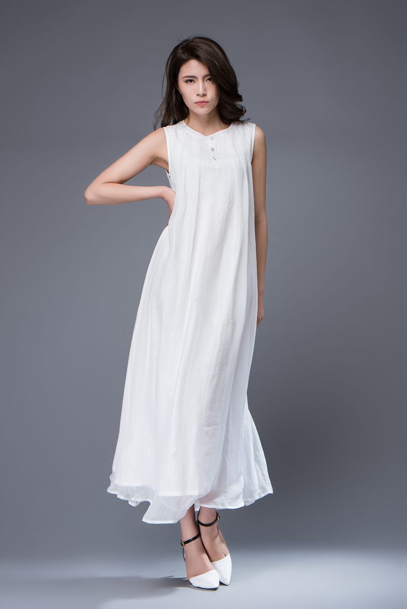 Plus size long white chiffon dress C880