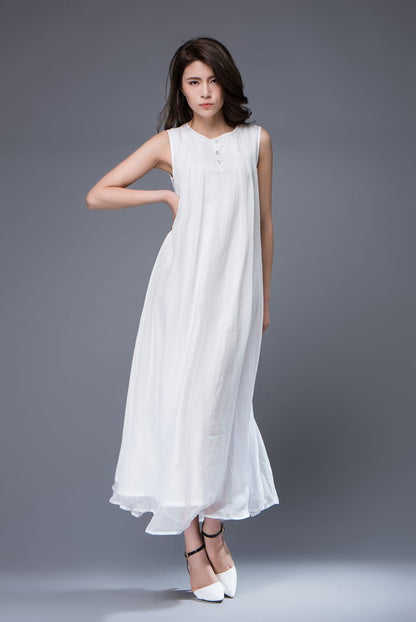 Plus size long white chiffon dress C880