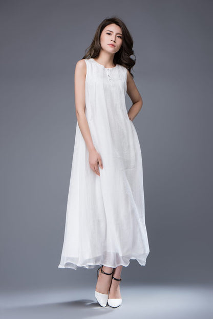 Plus size long white chiffon dress C880