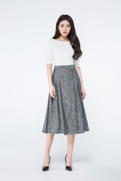 Button front a line summer linen skirt C1080