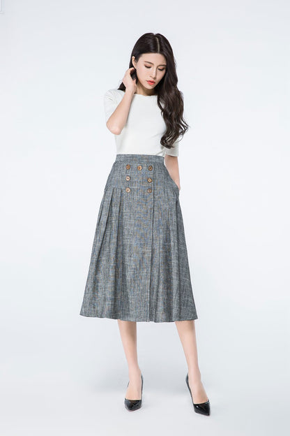 Button front a line summer linen skirt C1080