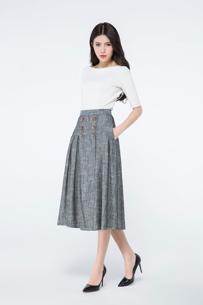 Button front a line summer linen skirt C1080
