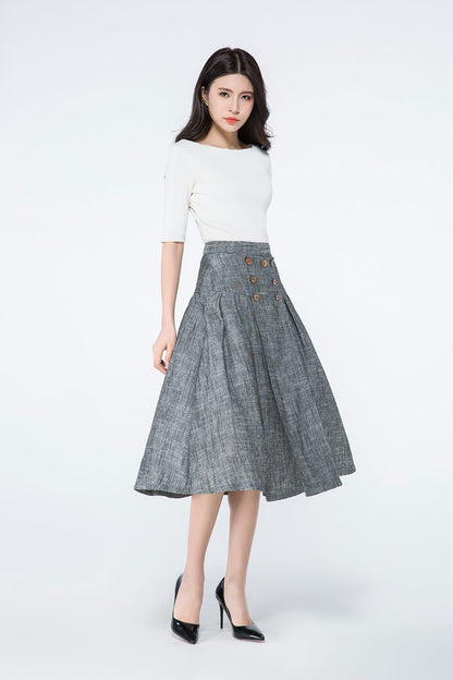Button front a line summer linen skirt C1080