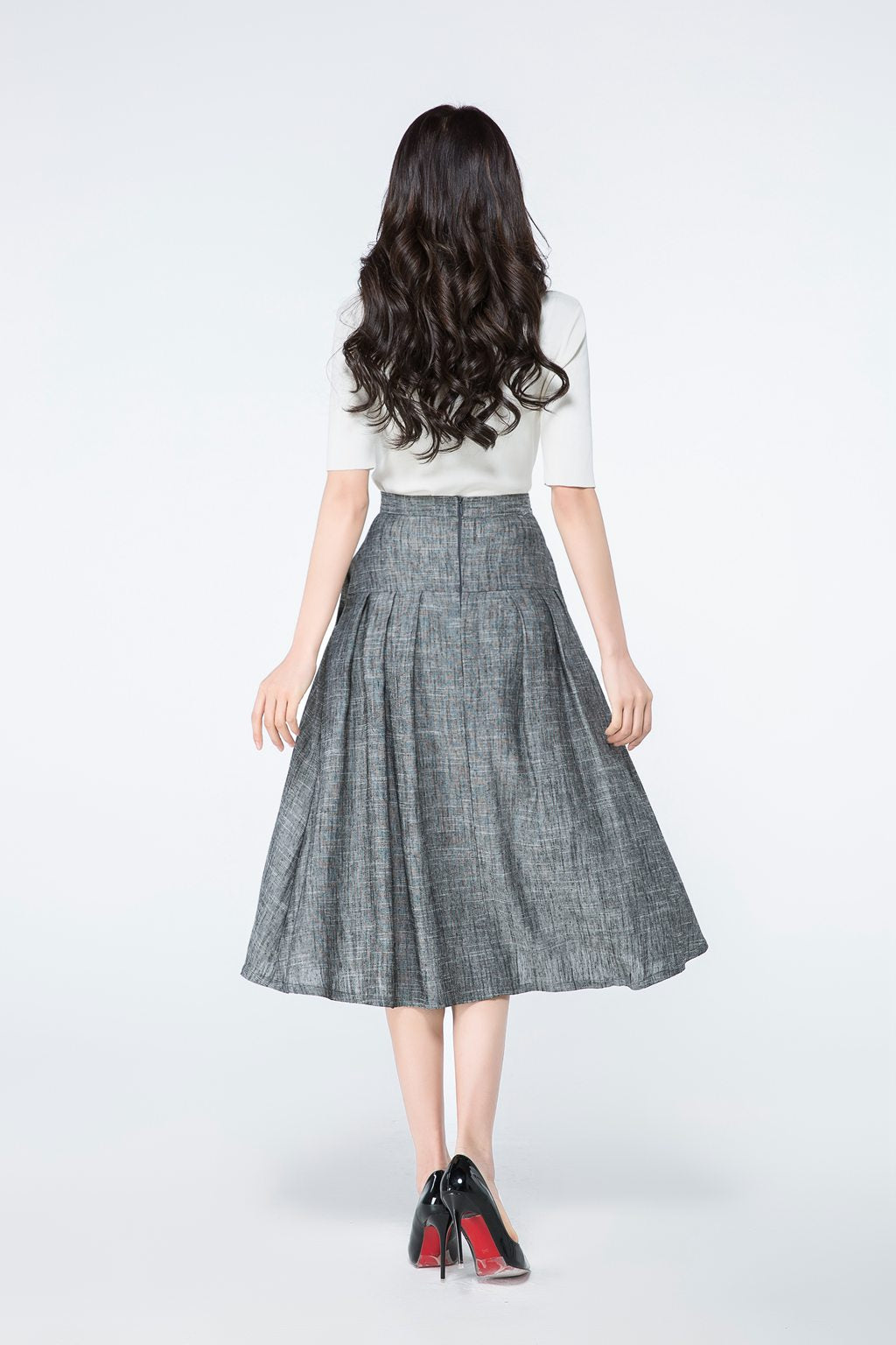 Button front a line summer linen skirt C1080