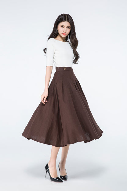 Vintage Inspired Linen Skirt with Pockets C3941