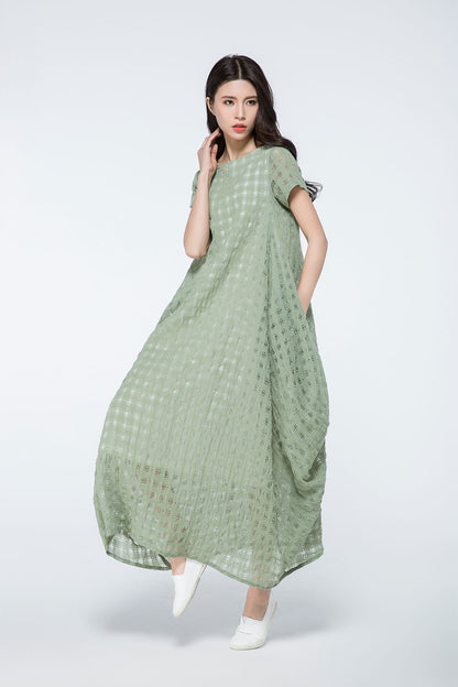 Plus size summer green plaid dress c1070
