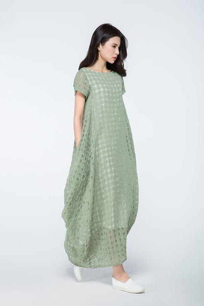 Plus size summer green plaid dress c1070
