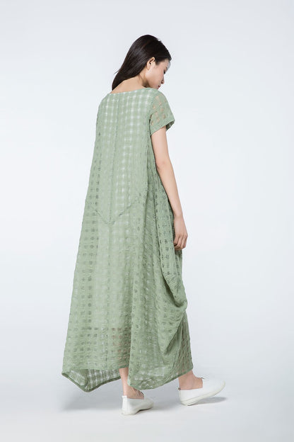 Plus size summer green plaid dress c1070