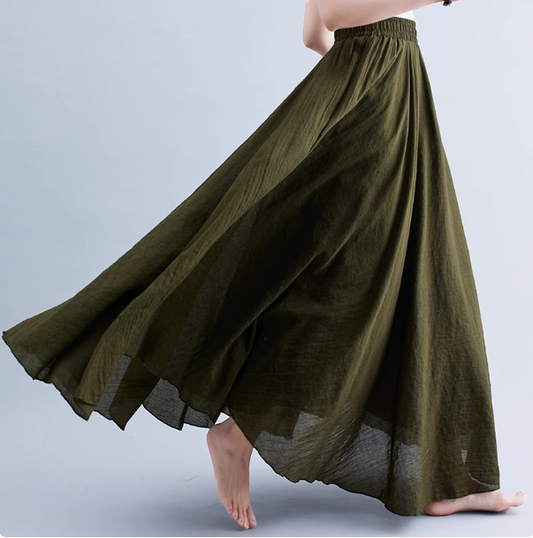 Maxi Plus size summer linen skirt women C5023-21 (army green)