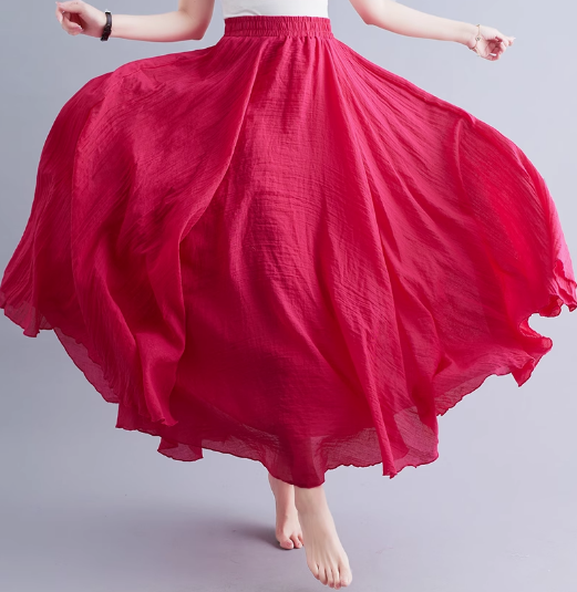 Maxi Plus size summer linen skirt women C5023-22(rose red)