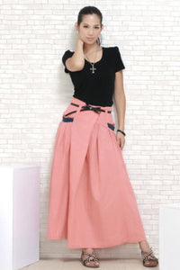 Maxi long woman linen pink skirt C294