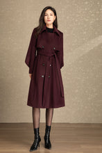 Load image into Gallery viewer, Burgundy tie belt long wool coat C4491
