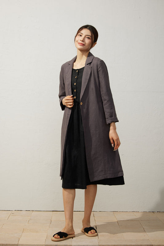 Women's Medium Grey Linen Shirt dress C3940