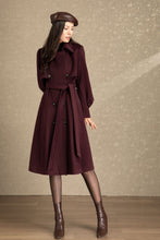 Load image into Gallery viewer, Burgundy tie belt long wool coat C4491
