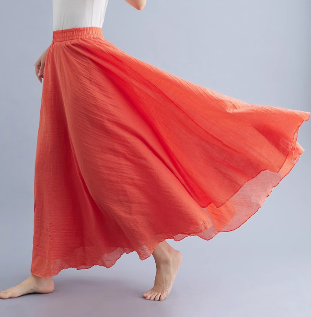 Maxi summer linen skirt women C5023-26(orange)