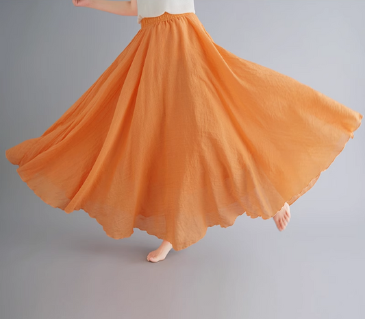 Maxi summer linen skirt women C5023-27(kumquat)