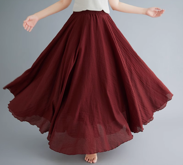 Swing summer linen skirt women C5023-28(burgundy)