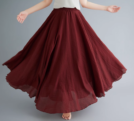 Swing summer linen skirt women C5023-28(burgundy)