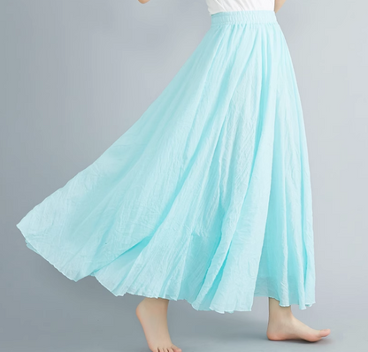 Elastic waist swing linen skirt women C5023-14 (aqua blue)