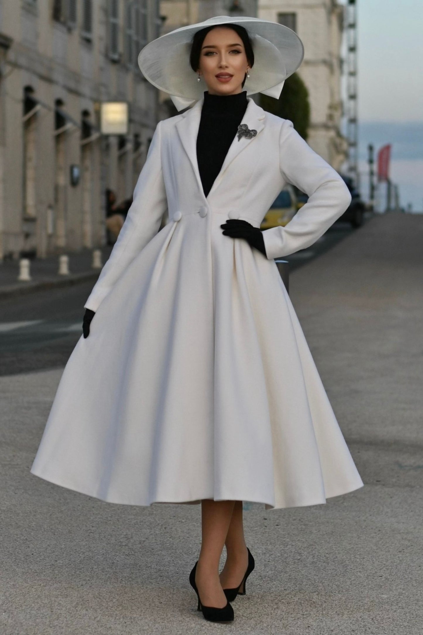 White Wedding Maxi Wool Coat C5300