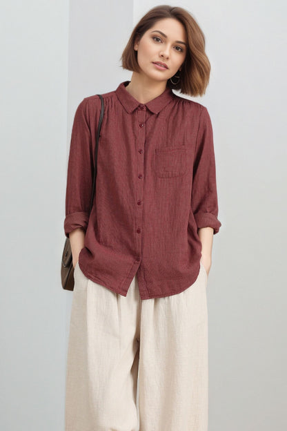 Loose fit plaid cotton blouse for women C5317