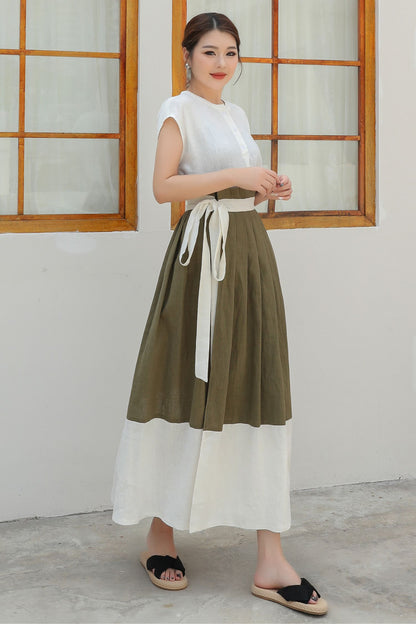 Womens Wrap Linen Maxi Skirt c4835