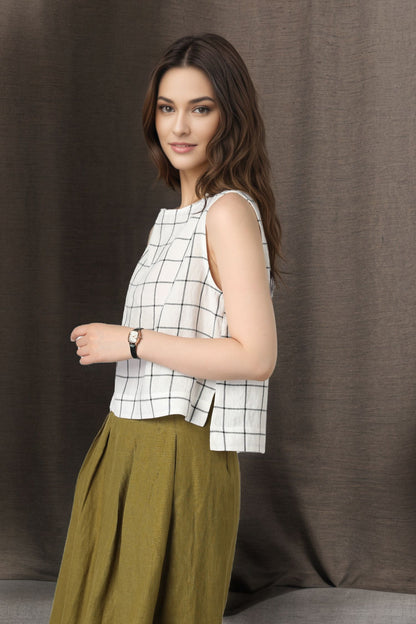Sleeveless Linen Tank tops womens C4846