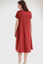 Load image into Gallery viewer, Red linen dress midi dress C283
