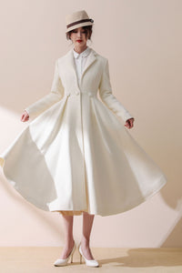 White wool wedding maxi coat dress C1779