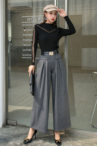 Gray Wide Leg pants palazzo wool pants  C2538