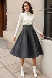 Midi Grey Winter Wool Skirt C4322