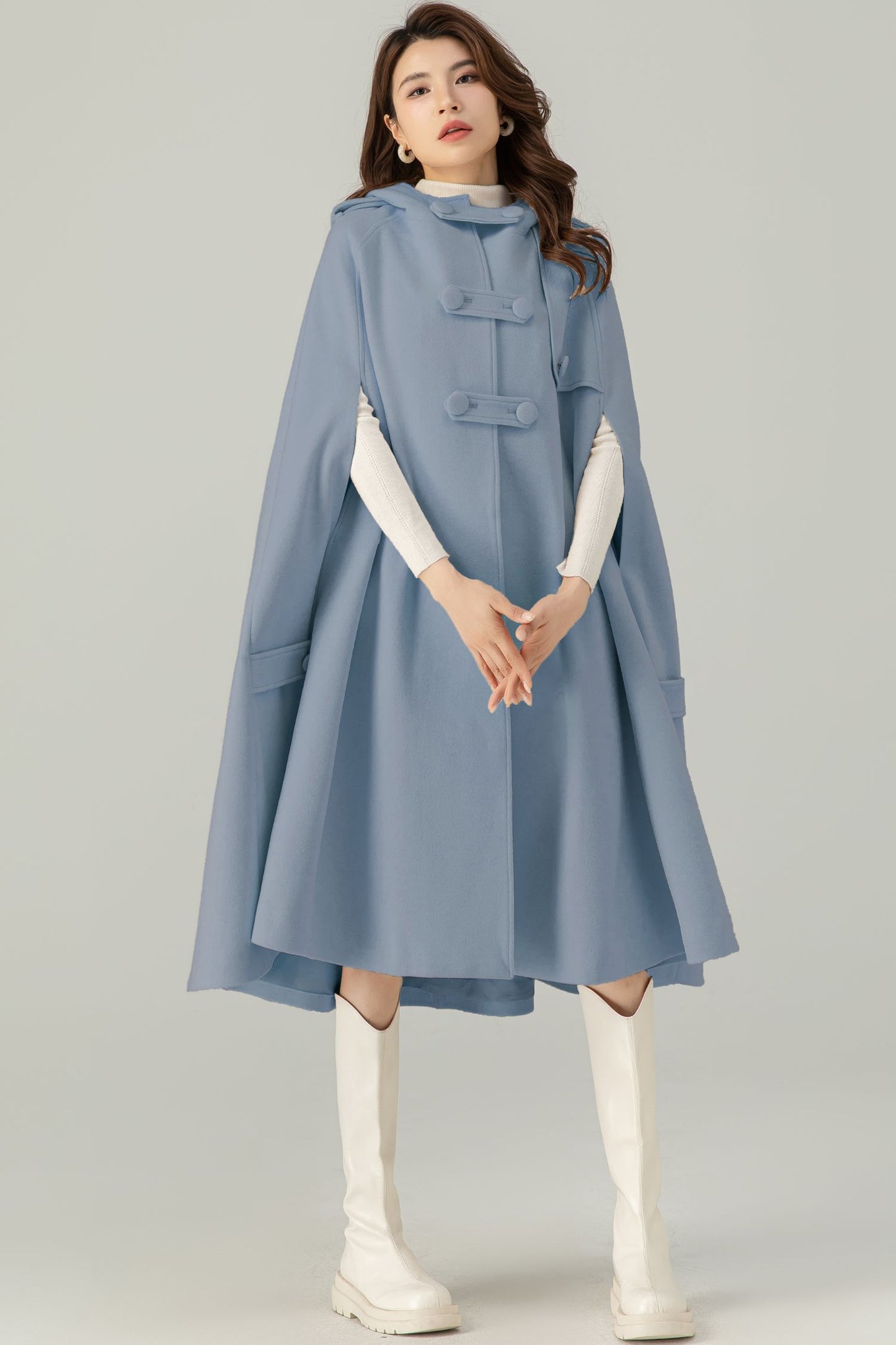 Womens Blue Oversize Wool Cape Coat C4522