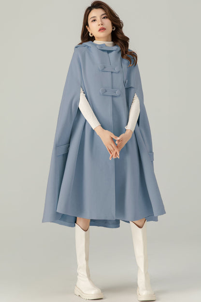 Womens Blue Oversize Wool Cape Coat C4522