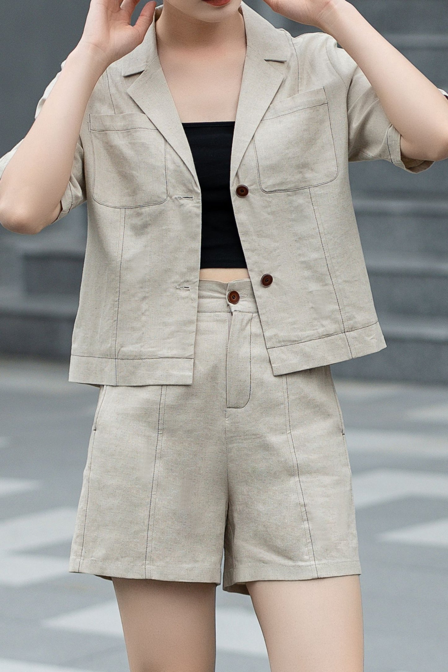 Natural Urban linen shorts women c4842