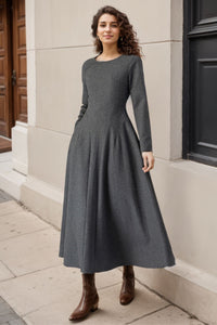 Winter Wool Gray Dress C4317