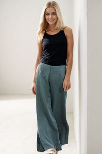 Women's Green Split Wide Leg Pants C292