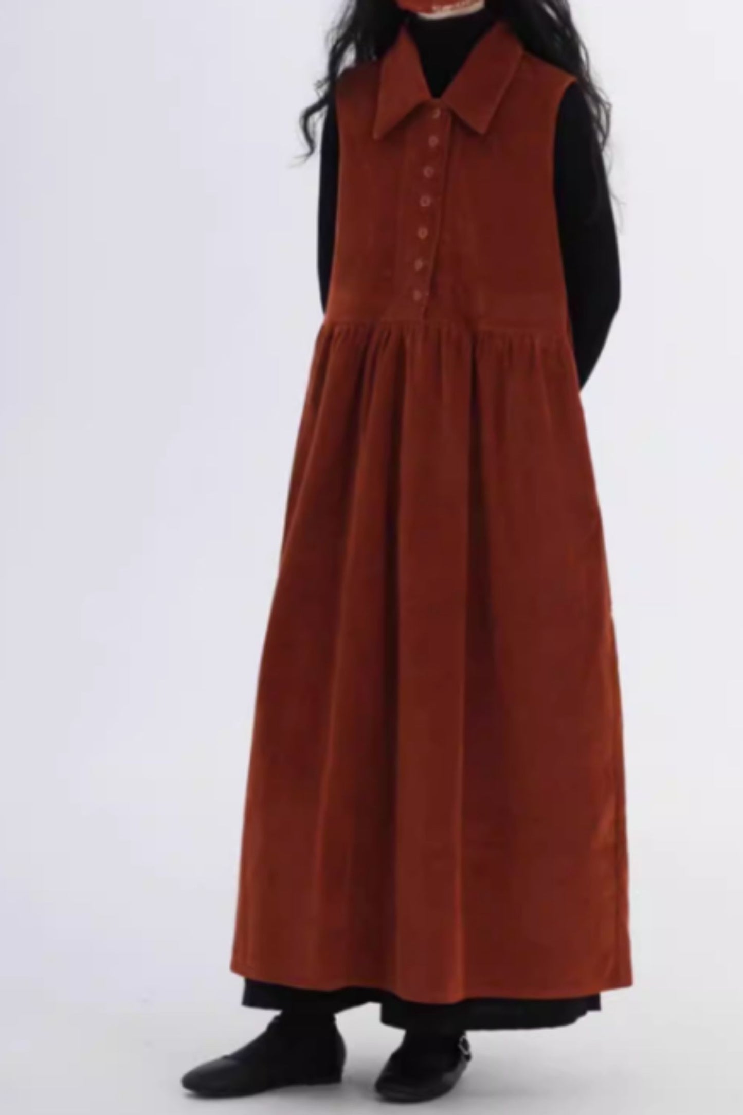 Sleeveless long corduroy dress for women C5431