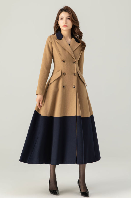 Womens Double Breasted Wool Coat C3695