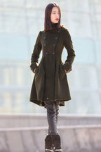 Load image into Gallery viewer, Green Asymmetrical winter wool coats for women C178
