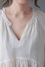 Load image into Gallery viewer, White Vantage Inspired French Long Swing Casual Pure Linen Dress C2237
