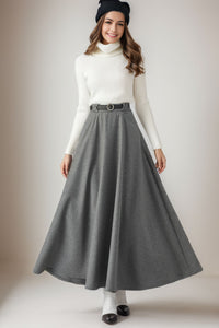 Long Grey Wool Warm Winter Skirt C4264