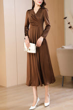 Load image into Gallery viewer, Brown spring and autumn V-neck long dress C4173
