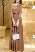 Load image into Gallery viewer, khaki waisted long spring and autumn dress C4183
