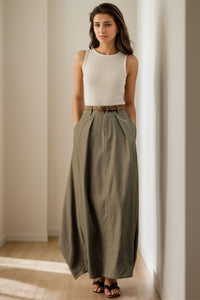 Elegant Army Green Maxi Skirt C4105