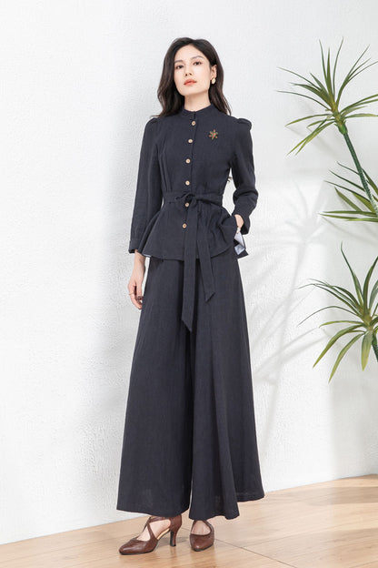 Versatile Cotton-Linen Jacket in Elegant Navy for Effortless Spring Style c4762